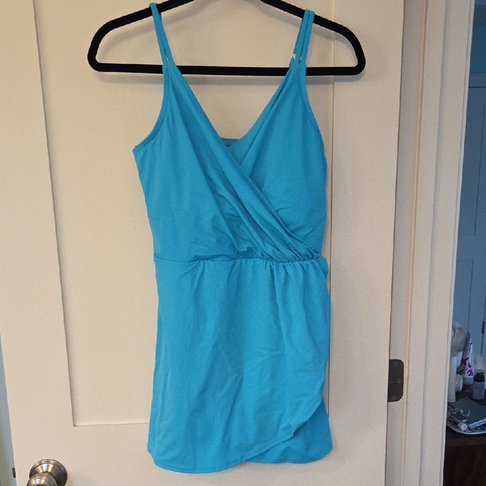 Lands' End Turquoise Wrap One Piece Swimsuit